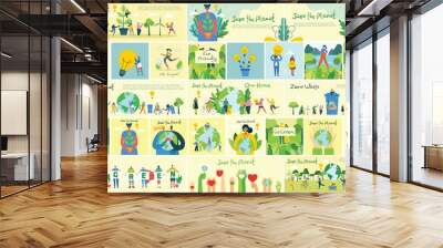 Vector illustration ECO backgrounds of Concept of green eco energy and quote Save the planet, Think green and Waste recycle Wall mural