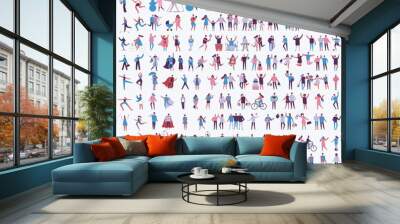 Vector illustration in a flat style of different activities people jumping, dancing, walking, couple in love, doing sport in flat style  Wall mural