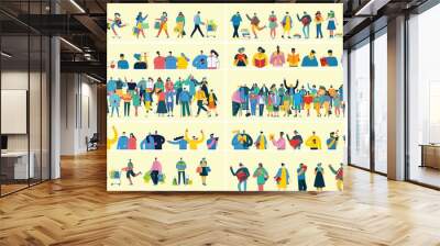 Vector illustration in a flat style of group of different activities of people Wall mural