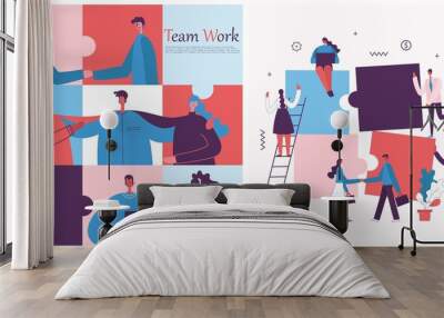 Vector illustration of the office concept business people in the flat style. E-commerce and team work business puzzle concept Wall mural