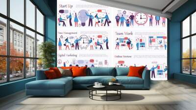 Vector illustrations of the office concept business people in the flat style. E-commerce, time management, start up, digital marketing and mobile advertising business concept. - Vector Wall mural