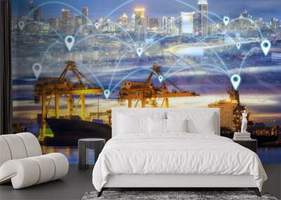 logistics and transportation of container cargo port with working logistic import and export industr Wall mural