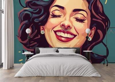 Illustration of confident smiling woman made with Generative AI.  Wall mural