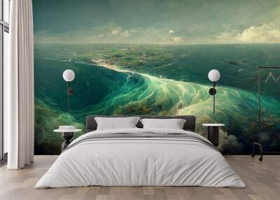 Aerial view of blue ocean sea with sky background Wall mural