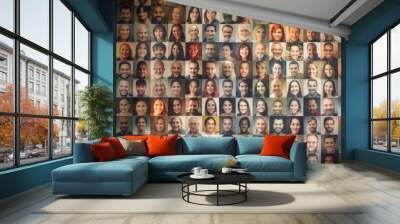 Collage portrait of a smiling diverse multi-ethnic and mixed age people expressing diversity person. Wall mural