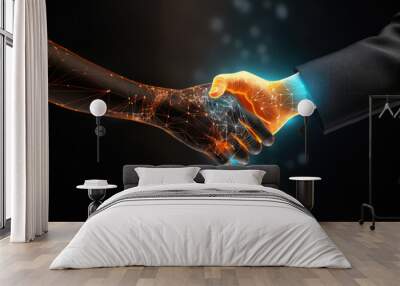 Digital agreement with handshake between two people and their business background. Wall mural