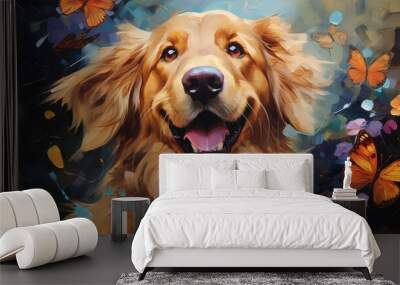 Golden retriever puppy in the garden. Generative AI Wall mural