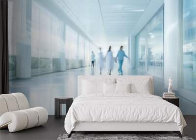 Medical personnel walked in the hospital background in a hurry with motion blur. Health care and people concept. Wall mural