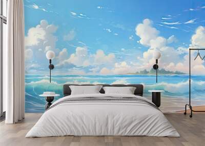 Ocean wave and sky background. Beach and sea with cloudy. Generative AI Wall mural