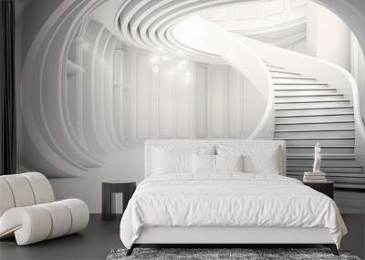 Staircase in a white house. Interior and architecture concept. Generative AI Wall mural