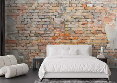 Weathered brick wall texture with peeling plaster. Wall mural