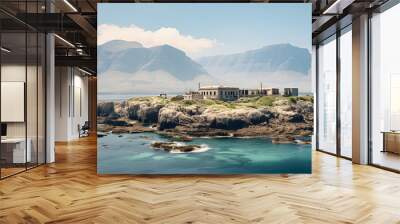 A photo of Robben Island, with the tranquil waters of the Atlantic Ocean as the background, during a historic tour Wall mural