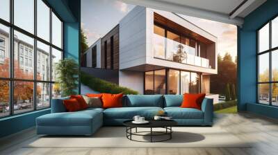 modern house design with a bold and refined facade, a warm color palette and great attention to detail Wall mural