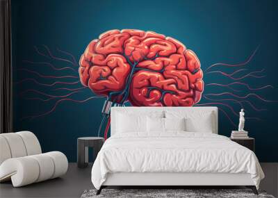 Electric connected brain illustration Wall mural