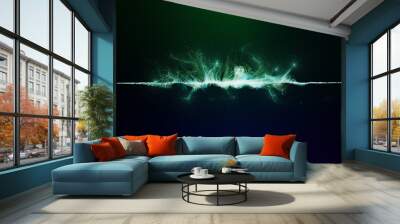 Illustration of green-colored particles exploding on a horizontal line Wall mural