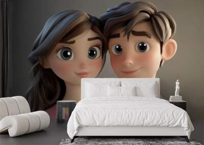 3D Cartoon Closeup of a Adorable Young Couple Wall mural