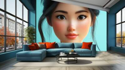 3D Cartoon of a Young Attractive Asian Woman s Beauty Wall mural