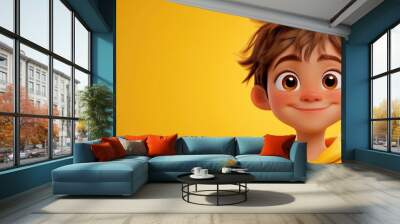 Cheerful young character showing a curious expression Wall mural