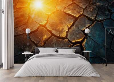 Dried and cracked earth under intense sunlight illustrates the impacts of climate change Urgent action is needed to protect our planet Wall mural