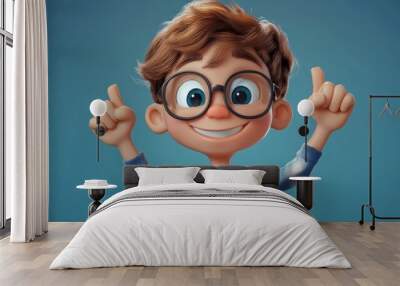 Happy Kid in 3D Cartoon Style Wall mural