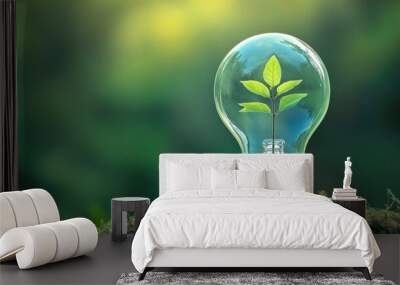 Reduce costs and conserve energy by nurturing a sapling inside a light bulb A concept focused on environmental preservation and reforestation efforts Wall mural