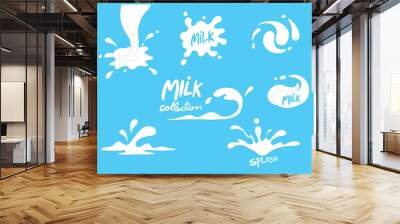 milk splash collection , set ,vector, clear background Wall mural