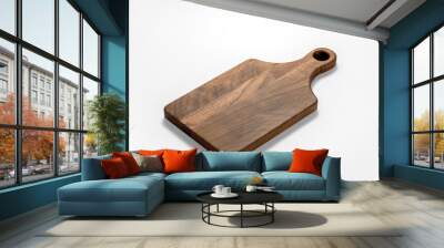 Burnt wood cutting board on white background Wall mural