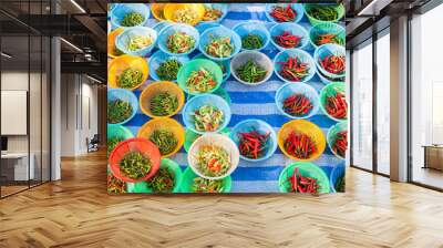 Thai exotic food in street food market with vegetable and fruit. Wall mural