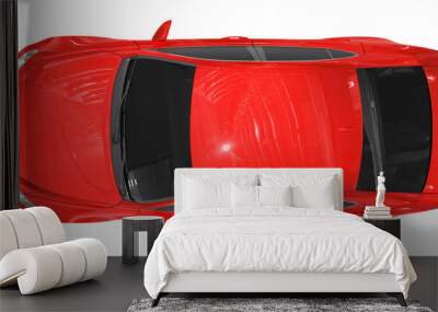 car isolated on white - red paint, tinted glass - top view - 3d rendering Wall mural