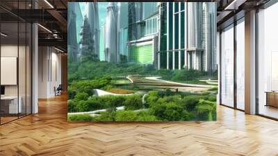 Futuristic city with greenery scenery - generative ai Wall mural