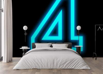 number 4 neon lights outlined isolated on black Wall mural