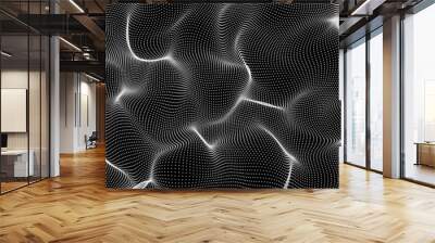 white abstract waves on black background - shape made of dots Wall mural