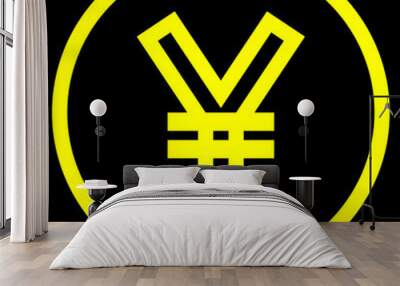 Yuan and Yen currency sign symbol - yellow simple outline inside of circle, isolated - vector Wall mural