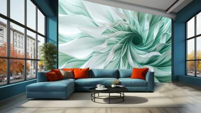 3d abstract green white circular floral pattern dynamic background Wall mural