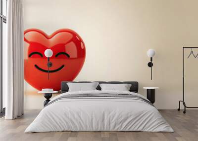 3d cute smiling red heart for valentines day with copy space Wall mural