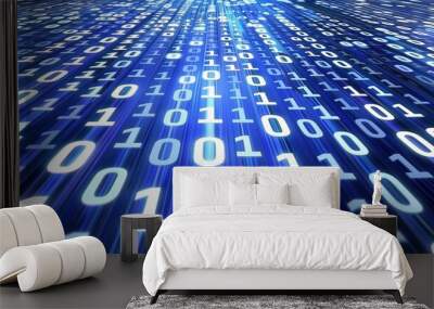 Abstract blue technology background with binary code 1 and 0 Wall mural