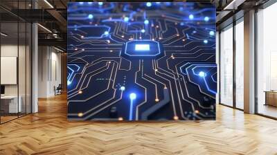 Abstract image of tech glowing circuit board Wall mural