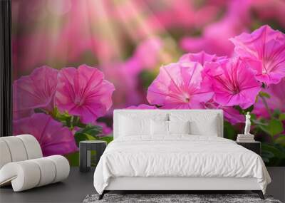 Close-up of pink flowers blooming in sunlight Wall mural