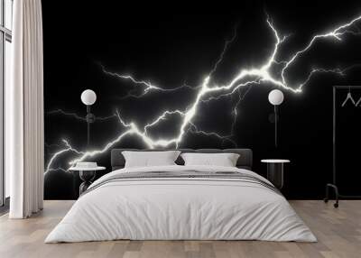 electric lightning bolts night sky storm weather phenomenon natural energy discharge dramatic powerful intense bright flashes dark background Wall mural