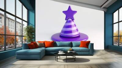 Purple party hat with star on top isolated on simple plain background Wall mural