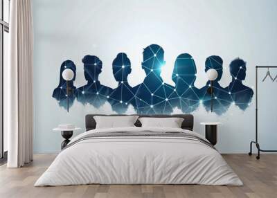 silhouettes of diverse team professionals business individuals connected by lines dots symbolizing network connections Wall mural