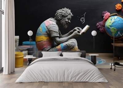 creatively clay art of old man reading a book. for world book day.  Wall mural