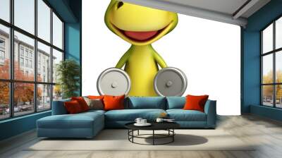 cute Dinosaur cartoon character with Gim equipment Wall mural