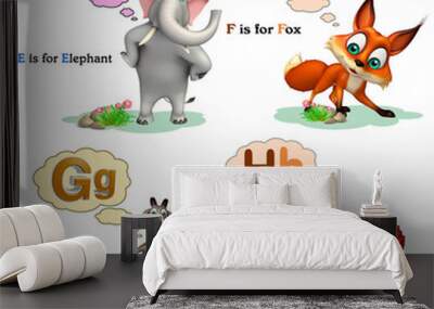 Elephant, Fox, Goat and Hen with Alphabate Wall mural