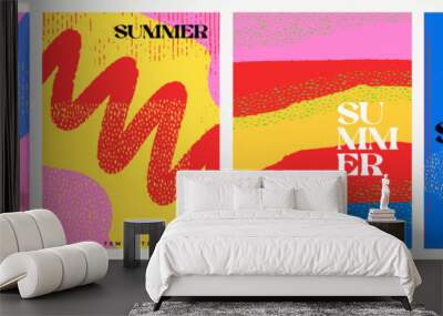 Creative concept of summer bright and juicy cards set. Modern abstract art design with liquid shapes with overlay effect. Templates for celebration, ads, branding, banner, cover, label, poster, sales Wall mural