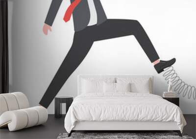 Business efficiency booster, increase productivity and increase performance, innovation and business advantage concept, smart businessman running fast with elastic spring bouncing on the shoes.

 Wall mural