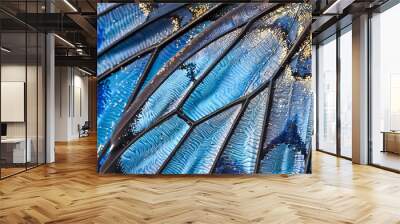 Macro detail of a butterfly wing texture. Abstract background for design. Blue butterfly wing texture. Macro Wall mural