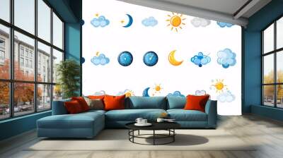 Weather forecast icons set. Cloud, sun, moon and stars. Vector illustration Wall mural