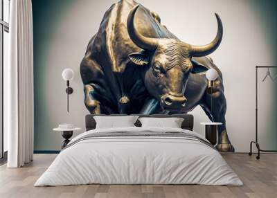 Charging Bull. Bull represents aggressive financial optimism and prosperity. Wall mural