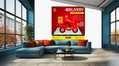 Order food online banner, Square Banner templates, concept vector illustration flat design Wall mural